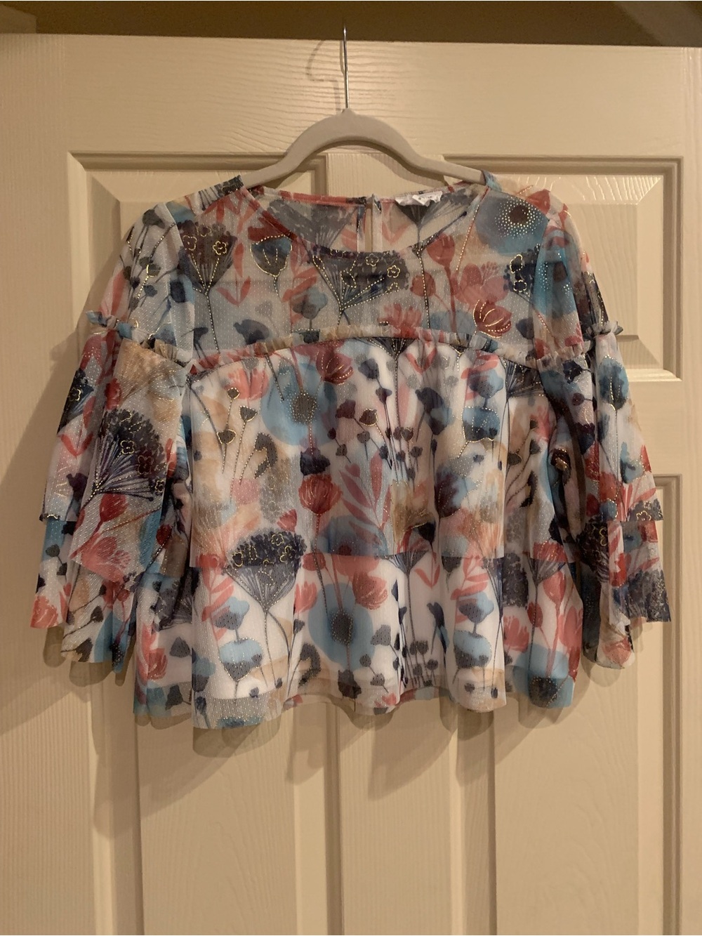 Floral Sheer Peasant Blouse - Multi